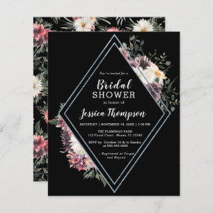 Budget Floral Black Bridal Show Invitation