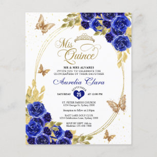 BUDGET Floral Bleu Or papillon Quinceanera