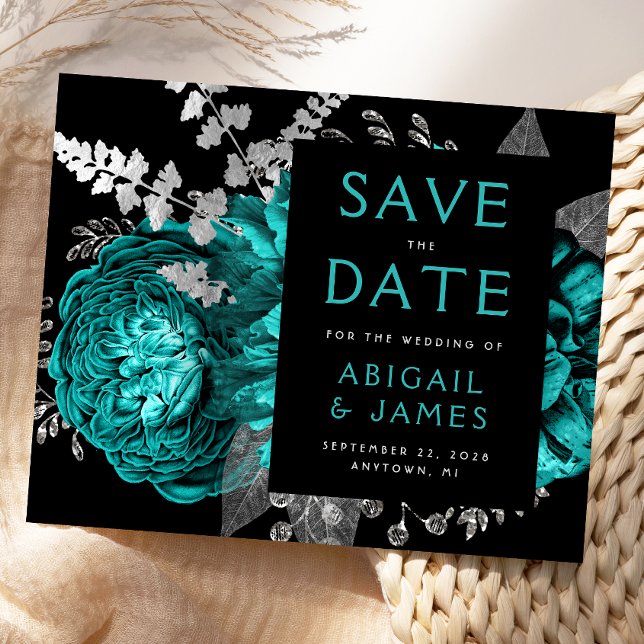 Budget Floral Bleu Sarcelle Argent Enregistrez la  (Créateur téléchargé)