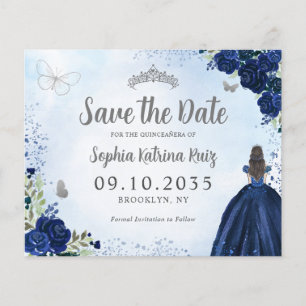 Budget Floral Blue Grey Quinceanera Enregistrer la
