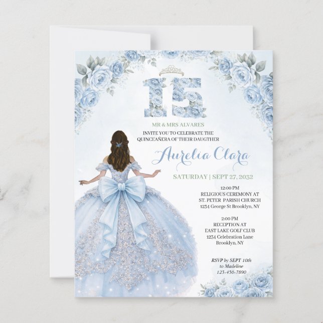 BUDGET Floral Blue Princess Coquette Quinceanera (Devant)