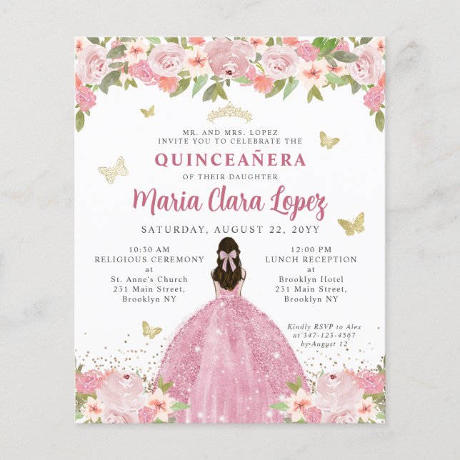 Budget Floral Blush Or Rose Princesse Quinceanera (Devant)