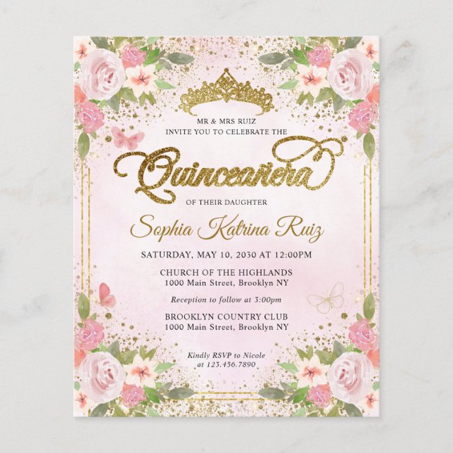 Budget Floral Blush Or Rose Tiara Quinceañera (Devant)