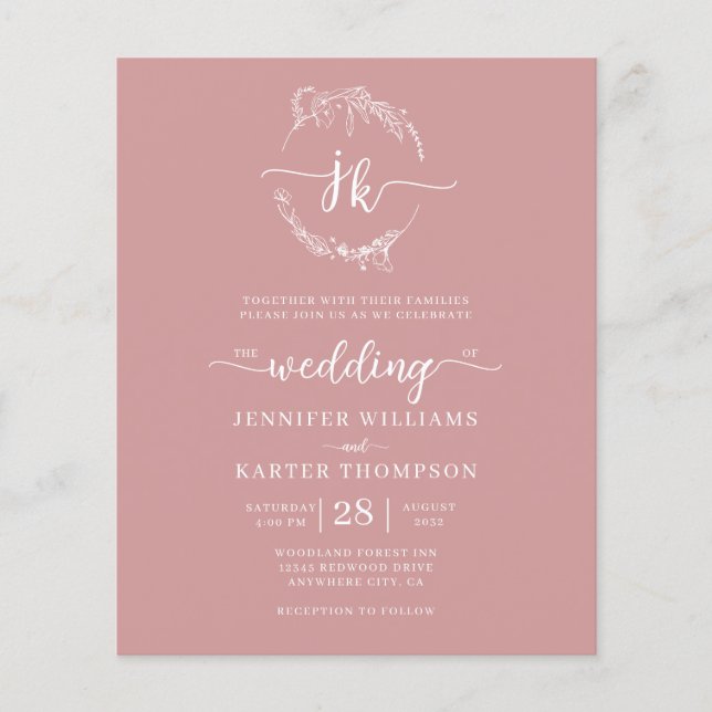 BUDGET Floral Blush Pink Monogramme Mariage photo (Devant)
