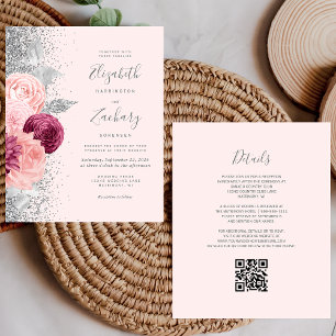 Budget Floral Blush Silver Parties scintillant QR