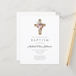 Budget Floral Boho Cross Baptism Invitation