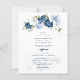 Budget Floral Botanical Dusty Blue Wedding Invitat