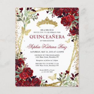 Budget Floral Bourgogne or Quinceañera Invitation