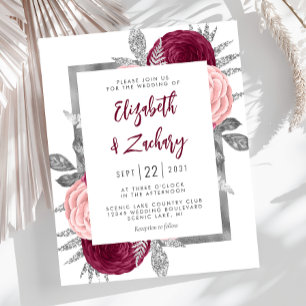 Budget Floral Burgundy Blush Silver Wedding Invita