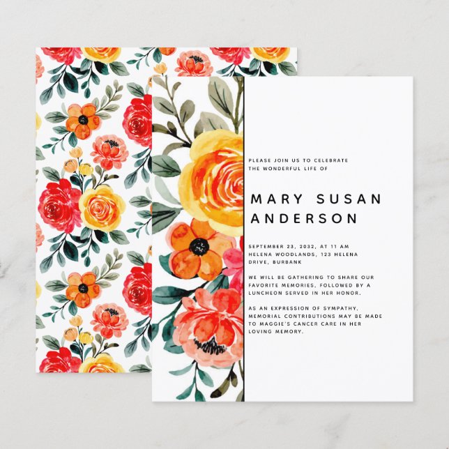 BUDGET Floral Célébration de la vie Invitation (Devant / Derrière)