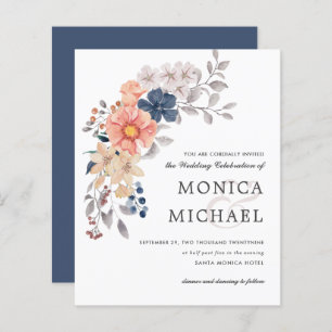 BUDGET Floral Chic Coral PINK Blue Mariage