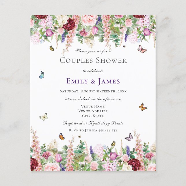 Budget Floral Couples Douche Invitation (Devant)