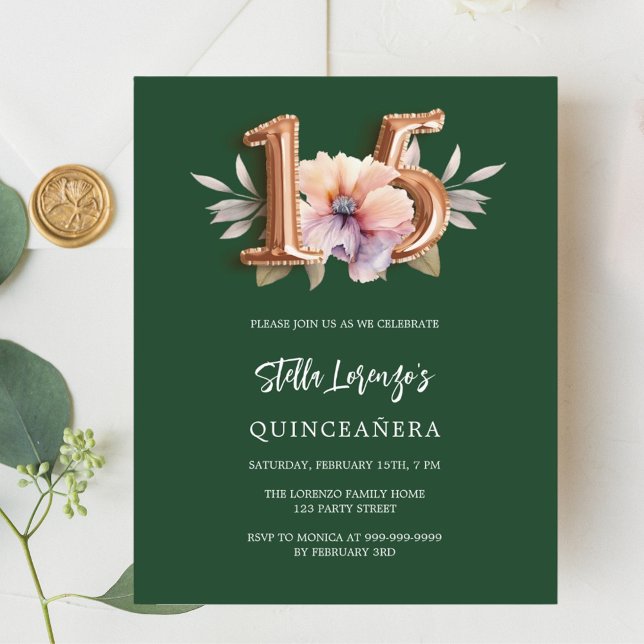 Budget floral de pêche vert émeraude Quinceanera (Créateur téléchargé)