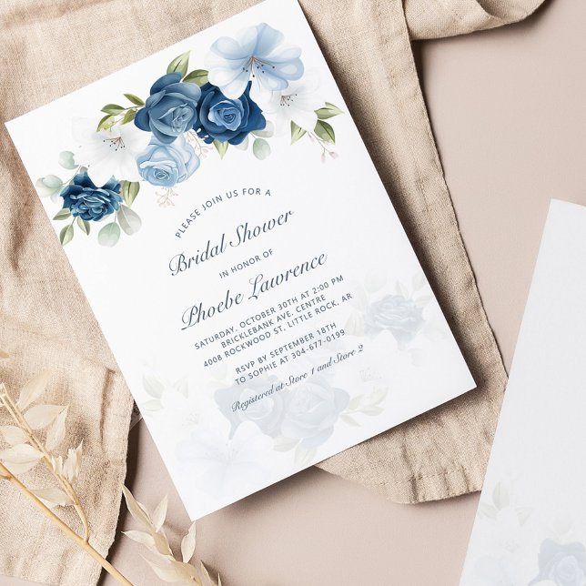 Budget Floral Dusty Blue Bridal Shower Invitation (Créateur téléchargé)