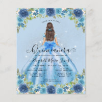Budget Floral Dusty Blue Grey Princess Quinceanera
