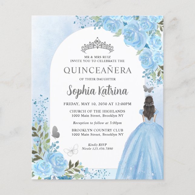Budget Floral Dusty Blue Princesse Quinceanera (Devant)