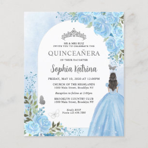Budget Floral Dusty Blue Princesse Quinceanera