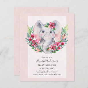 BUDGET Floral Elephant Baby shower Invitation