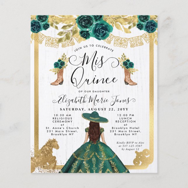 Budget Floral Emerald Green Charra Quinceanera (Devant)