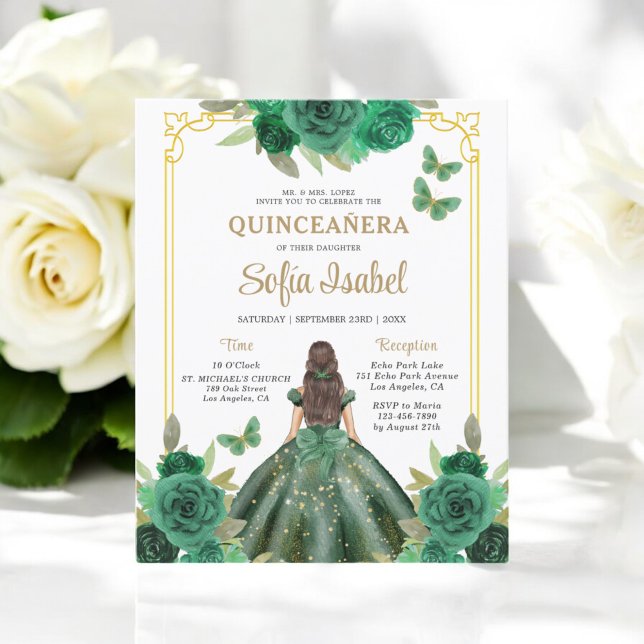 Budget Floral Emerald Green Quinceanera Invitation (Créateur téléchargé)