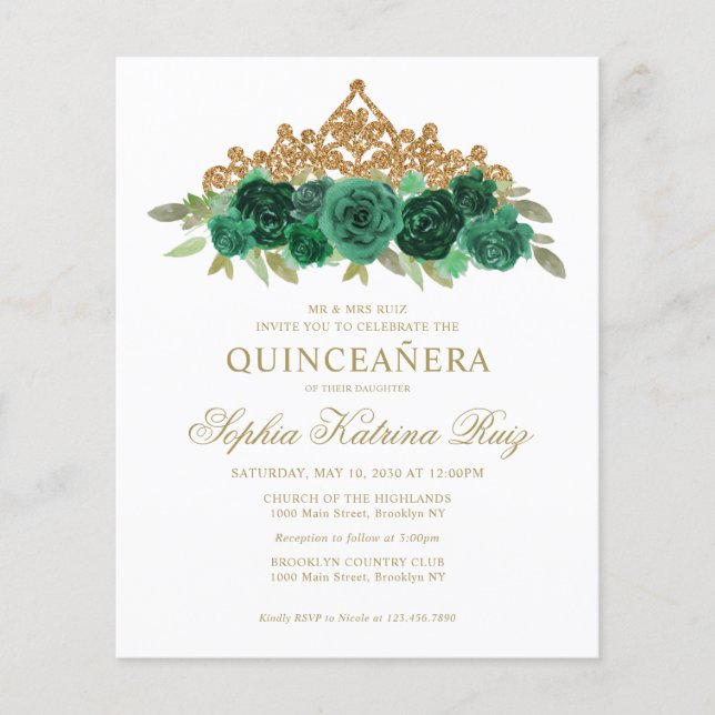 Budget Floral Emerald Green Tiara Quinceañera (Devant)