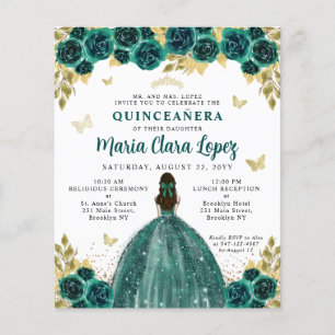 Budget Floral Émeraude Or Princesse Quinceanera