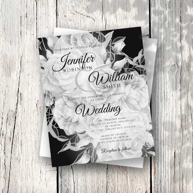 Budget Floral Faire-part de mariage noir & blanc (Créateur téléchargé)