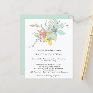 Budget Floral Feuille Coral Faire-part de mariage