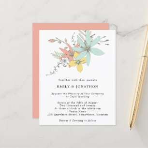 Budget Floral Feuille Turquoise Coral Faire-part d