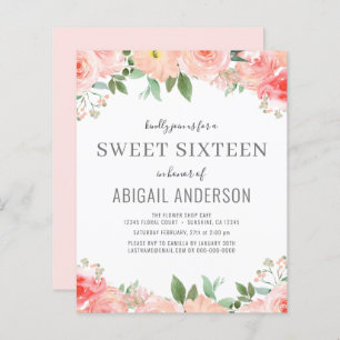 Budget Floral Girly Sweet 16 Anniversaire Invitati