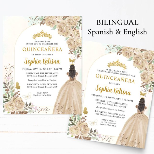 Budget Floral Gold BILINGUE Quinceanera Espagnol (Créateur téléchargé)