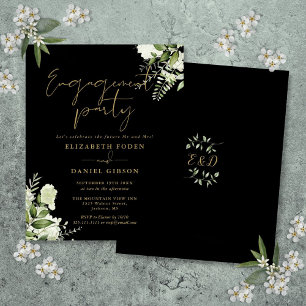 Budget Floral Gold Black Engagement Invitation