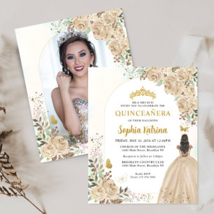 Budget Floral Gold Princesse Photo Quinceañera