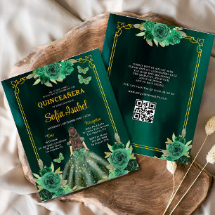 Budget Floral Green Gown robe QR Code Quinceanera