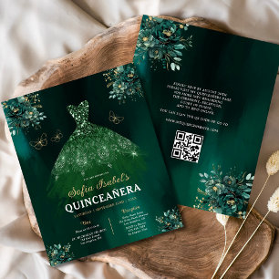 Budget Floral Green Gown robe QR Code Quinceanera