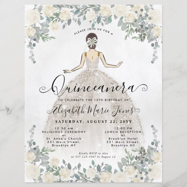 Budget Floral Ivoire Blanc Princesse Quinceanera (Devant)