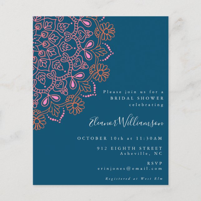 Budget Floral Mandala Turquoise Blue Fête des mari (Devant)