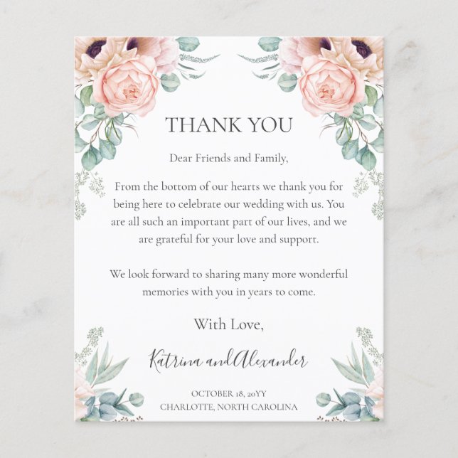 BUDGET Floral Mariage Réception Carte de remerciem (Devant)