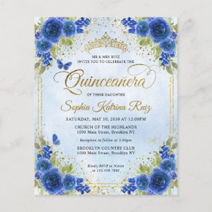 Budget Floral Marine Bleu Or Tiara Quinceañera