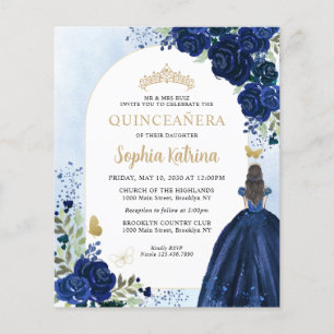 Budget Floral Marine Blue Gold Photo Quinceañera
