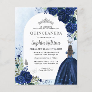 Budget Floral Marine Blue Grey Princess Quinceaner