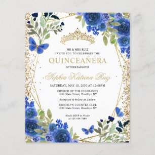 Budget Floral Marine Blue or Quinceañera Invitatio