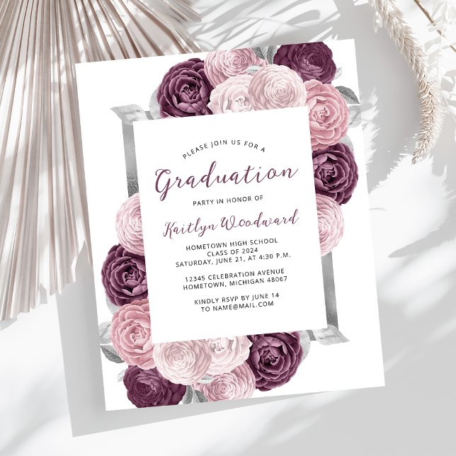 Budget Floral Mauve Blush Silver Graduation (Créateur téléchargé)