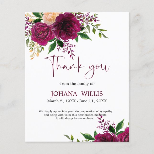 Budget Floral Merci Funeral Carte (Devant)