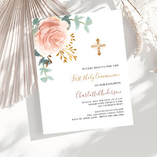 budget floral or rose première communion invitatio