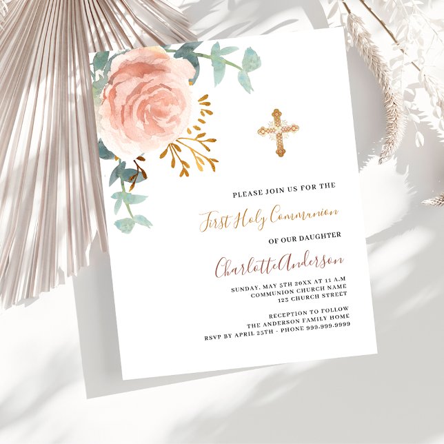 budget floral or rose première communion invitatio (Créateur téléchargé)