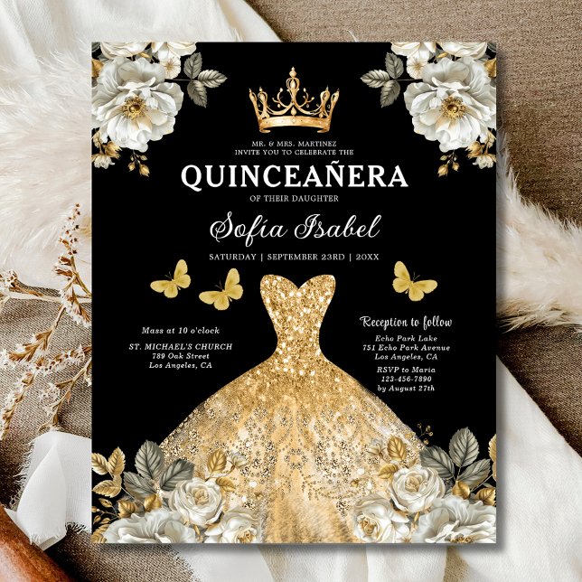 Budget Floral Papillon Doré Princesse Quinceanera (Créateur téléchargé)