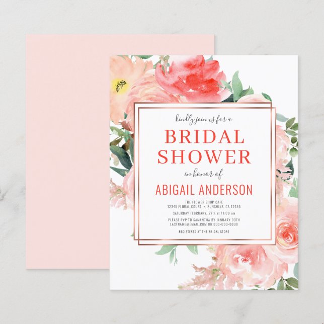 Budget Floral Pêche nuptiale Invitation à la douch (Devant / Derrière)