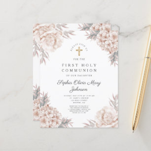 Budget Floral Peonies Gold Cross Première communio