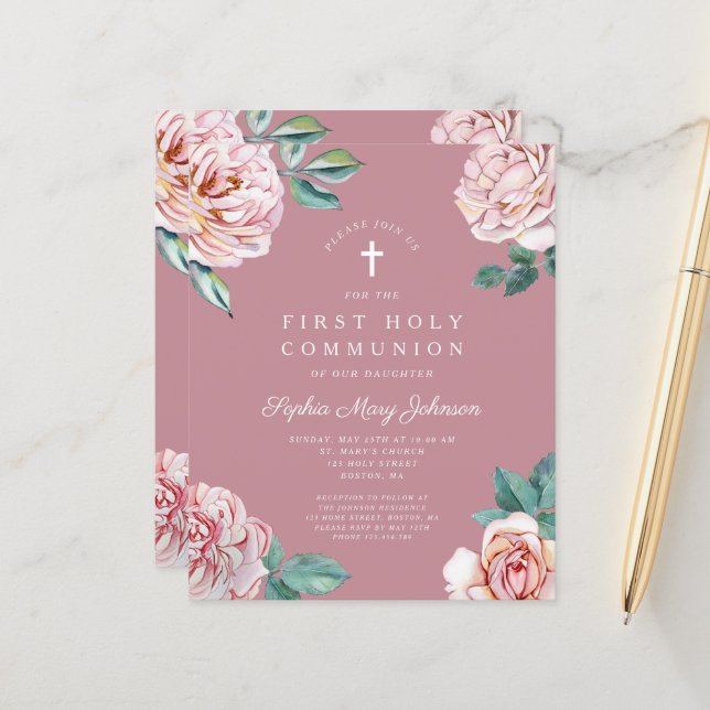 Budget Floral Peonies rose Fille Première Communio (Devant/Arrière en situation)